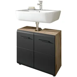 inn.furn Waschbeckenunterschrank, Eiche, Schwarz, Kunststoff, Nachbildung,Eiche, Uni, 1 Fächer, Rechteckig, 60x54x30 cm, FSC Mix, Badezimmer, Badezimmerschränke, Waschbeckenunterschränke