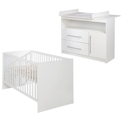 roba® Babyzimmer-Komplettset Maren, (2-teilig), inkl. Kombi-Kinderbett 70x140 cm & breite Wickelkommode, weiß weiß