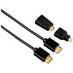 Hama 4K HDMI Highspeed Kabel 1,5 m + Adapter HDMI-Kabel, HDMI, HDMI Typ C (Mini), HDMI Typ D (Micro), (150.00 cm), Mit Mini-HDMI- und Micro-HDMI-Adapter schwarz