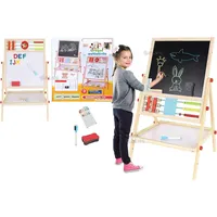 Kruzzel Faltbare Kindertafel Doppelseitig Kreidetafel Whiteboard mit Zubehör Holz