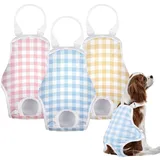 MICOOYO Hundewindel, Einteiler, Sanitärhöschen, Wiederverwendbare Hundewindeln für Hunde Welpen, waschbare Hundehose mit verstellbarem Hosenträger, Plaid, S