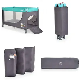 Moni Reisebett, Tommy, 2 Ebenen Faltmatratze Seiteneingang Tragetasche Laufstall türkis