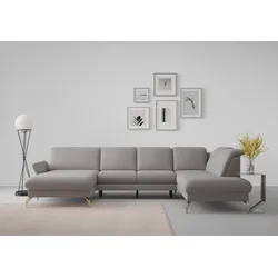 Wohnlandschaft SIT & MORE "Fashion U-Form", grau, B:338cm H:84cm T:207cm, Sofas, wahlweise mit Kopfteilverstellung, Vorziehsitz, motorisch, Nickelfüße