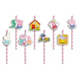 Festivalartikel Trinkhalme Peppa Pig Trinkhalme 8 Stück Papierstrohhalme Einweg Strohhalme