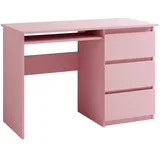 Furniture24 Schreibtisch Cosmo Co9 Computertisch Laptoptisch Arbeitstisch Schüllerschreibtisch Mit 3 Schubkästen Und Tastaturablage (Helle Rosa)