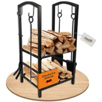 Lemodo Kaminholzregal Metall 49 x 30 x 74,5 cm mit 4-teiligem Kaminbesteck Schwarz