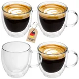 Intirilife 4x Doppelwandiges Thermo Glas Set in 100 - 200ml – Thermoglas Thermogläser Mundgeblasen isoliert Latte Macchiato Espressoglas Teeglas Kaffeeglas mit Henkel
