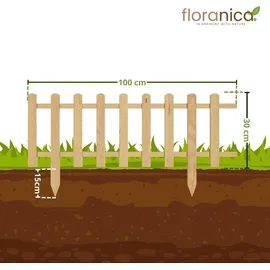 Floranica Zierzaun aus Holz 100 x 30 cm Natur imprägniert Steckzaun als Beeteinfassung Rasenkante Tierzaun Bauernzaun - Braun/Grau/Weiß/Grün