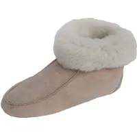 Naturasan Lammfell Hausschuhe Damen | Mokassin mit Ledersohle | Lammfell-Hüttenschuhe mit Stulpe, HS-01, Beige Gr.39 - 39 EU