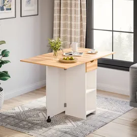 Mondeer Esstisch Klappbarer Küchentisch mit 1 Schublade und zwei Lagerregalkonsolen Esszimmertisch Kaffeetisch mit verstellbaren Füße - Weiß/Braun