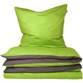 SCHIESSER Doubleface Renforcé grün/anthrazit 155 x 220 cm + 80 x 80 cm
