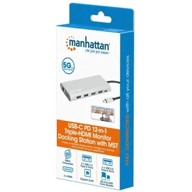 Manhattan USB-C PD 12-in-1-Dockingstation mit MST für drei HDMI-Monitore