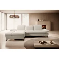 Goldstoff Ecksofa mit Schlaffunktion und Bettkasten - L-Form Sofa Beige/Grau, 1 Teile, Modernes Schlafsofa mit Sofakissen - Premium Couch Cord & L-Form beige