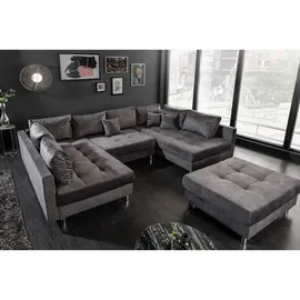 Riess-Ambiente Moderne XXL Wohnlandschaft KENT 305cm grau Samt Bigsofa inkl. Hocker Federkern