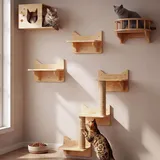 LADVATKIN Katzen Wandregale, Katzenwandmöbel Set, Katzenregale und Sitzstangen für Wand, Kletterregal Spielplatz, Katzenkratzbaum mit 3 Stufen Wandregal Innen Wandmontage Cat Condos Haus
