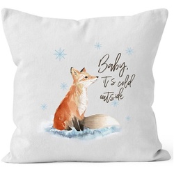 Autiga Dekokissen Kissenbezug Baby it`s cold outside Fuchs Winter Kissen-Hülle Weihnachten Schnee Fox Autiga® weiß