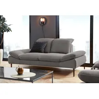 2-Sitzer W.SCHILLIG "enjoy&MORE", grau (grau r66), B:202cm H:87cm T:110cm, Chenille-Flachgewebe R66 (85% Polyester, 15% Nylon), Longlife Xtra-Leder Z59: Glattleder mit modischer Prägung. Hautstärke 0, 9 - 1, 1 mm, Stoff S37 (100% Polyester), Sofas, Sitztiefenverstellung, Füße bronze pulverbeschichtet, Breite 202 cm