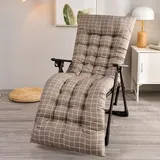 Highdi Verdickt Liegenauflage Auflage für Gartenliege, Bequem Polster Auflage Hohe Rückenlehne Stuhlkissen mit Krawatte für Deckchair Sonnenliege Liegestuhl Gartenmöbel (Grau Kariert,53x170cm)