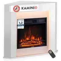 KAMINIO Elektrokamin Matti - Elektrischer Eckkamin mit Heizung, 3D-Flammeneffekt, LED-Ambientelicht, Fernbedienung - Ecke (Weiß)