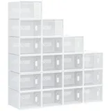 HOMCOM Schuhregal Schuhboxen, Schuh-Organizer mit magnetischen Türen 18-tlg., Schuhaufbewahrung aus Kunststoff weiß