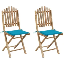 vidaXL 2x Gartenstuhl Klappbar mit Kissen Essstuhl Klappstühle Klappstuhl Gartenstühle Stuhl Stühle Balkonstuhl Terrassenstuhl Gartenmöbel Bambus
