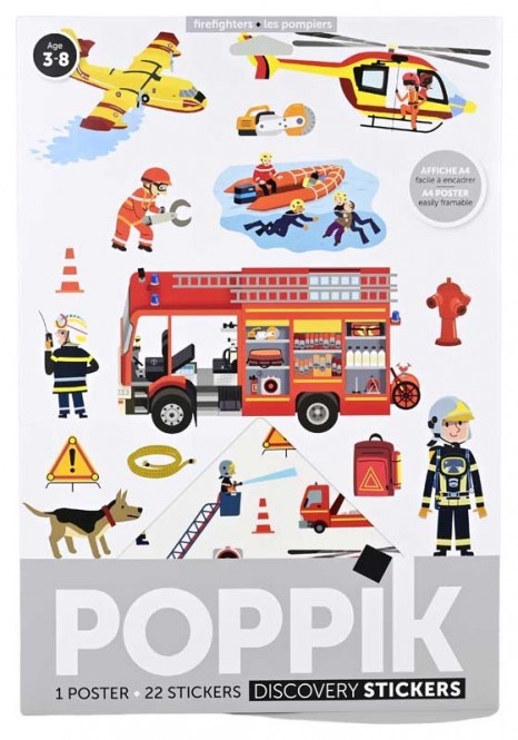 Poppik Stickerposter Mini Discovery - Feuerwehrleute (1 Poster A4 + 22 Sticker)