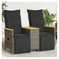 vidaXL Gartensofa 2-Sitzer Verstellbar mit Tisch Grau Poly Rattan