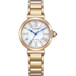 Solaruhr CITIZEN, gold (goldfarben, perlmuttfarben), Armbanduhren, Damen, Armbanduhr, Damenuhr, Edelstahlarmband, Saphirglas