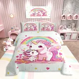 Homewish Kawaii Einhorn Axolotl Bettwäsche Süße und Verträumter Pferd Bettbezug 135x200 Verzierungen mit Regenbogen Herzen Sternen Wolken Bettwäsche Set Rosa Weiß Farbverlauf Bettset Zimmerdekor Weich