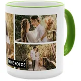 PhotoFancy® - Fototasse 'Collage' - Personalisierte Tasse mit eigenem Foto - Grün - Layout Collage 3 Bilder