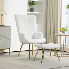 Homcom Ohrensessel Weiß Kunststoff, 68x111x73 cm, Wohnzimmer, Sessel, Ohrensessel