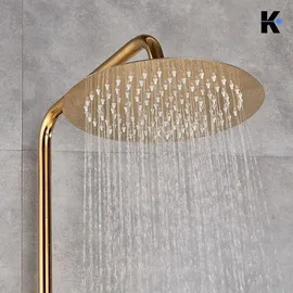 klarwerk KLARWERK® JANA | Vintage Duscharmatur Set mit Regendusche & Handbrause Gold glänzend | Edelstahl Retro Design Duschsystem | Duschsäule Mischbatterie