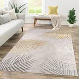 TT Home Wohnzimmer Teppich Kurzflor Geometrisches Design Abstrakte Optik, Farbe:Grau Gold, Größe:160x230 cm