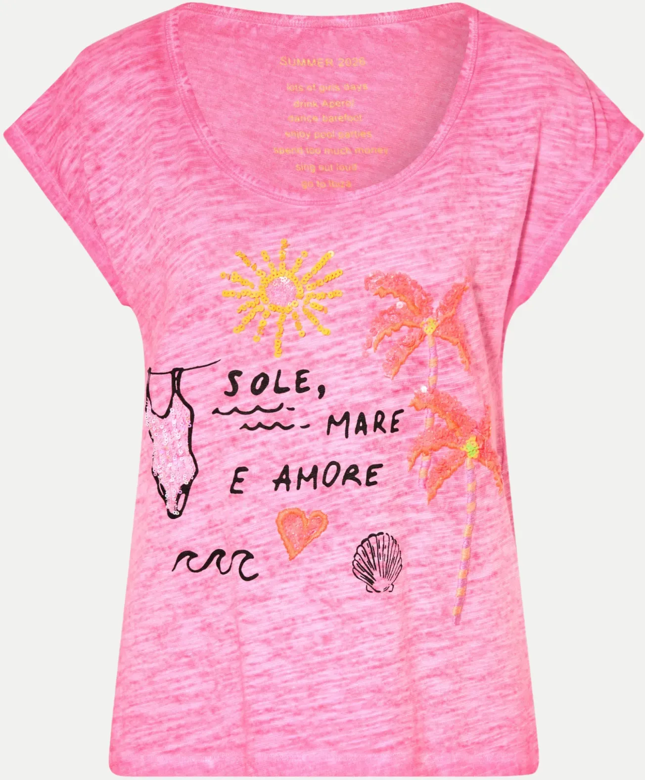 T-Shirt mit Aufdruck Sole, Mare, Amore Pink XL