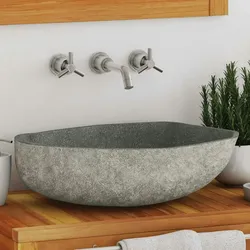 DELUKE® Naturstein Waschbecken oval - Flussstein Aufsatzwaschbecken Waschschale Waschtisch Handwaschbecken Bad Waschplatz Badezimmer Oval, 45-53cm