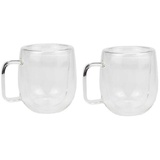 Schäfer 2er Set Doppelwandiges Thermoglas mit Henkel Teetassen Doppelwand Glas Kaffeetassen transparent 300 ml