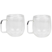 Schäfer 2er Set Doppelwandiges Thermoglas mit Henkel Teetassen Doppelwand Glas Kaffeetassen transparent 300 ml