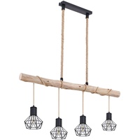 GLOBO Hängeleuchte Holzbalken Esszimmerleuchte Höhenverstellbar Hängelampe Holz Gitterschirmen, Metall, 4x led 7W 806Lm warmweiß, LxBxH