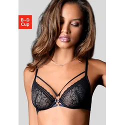 Bügel-BH LASCANA, Damen, Gr. 85, Cup B, schwarz, Spitze, Obermaterial: 88% Polyamid, 12% Elasthan, sexy, BHs, mit Schmuckring und Zierbänder, sexy Dessous