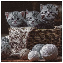 Linoows Papierserviette 20 Servietten, drei kleine Katzen im Korb, Katzenbabys, (Packung), Motiv drei kleine Katzen im Korb, Katzenbabys bunt
