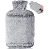 luxuskollektion Wärmflasche 2L mit Weichem Bezug und Känguru-Tasche Grau
