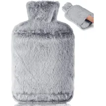 luxuskollektion Wärmflasche 2L mit Weichem Bezug und Känguru-Tasche Grau