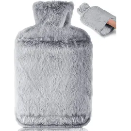 luxuskollektion Wärmflasche 2L mit Weichem Bezug und Känguru-Tasche Grau