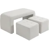 Homcom Fußhocker 3 tlg. Ottomane mit 3 Hockern für Wohnzimmer Schlafzimmer Weiß