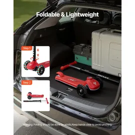 Vevor Scooter (3 Räder) ab 3 Jahren, Cityroller Kinderroller mit leuchtenden Rädern & höhenverstellbarem Lenker & rutschfestem Deck & leichtem Aluminiumrahmen, Tretroller bis zu 75 kg, Rot