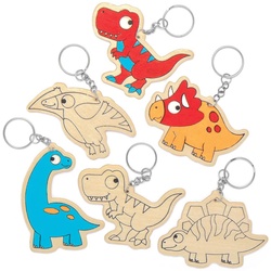 10 x Schlüsselanhänger Dinosaurier aus Holz, Basteln für Kinder