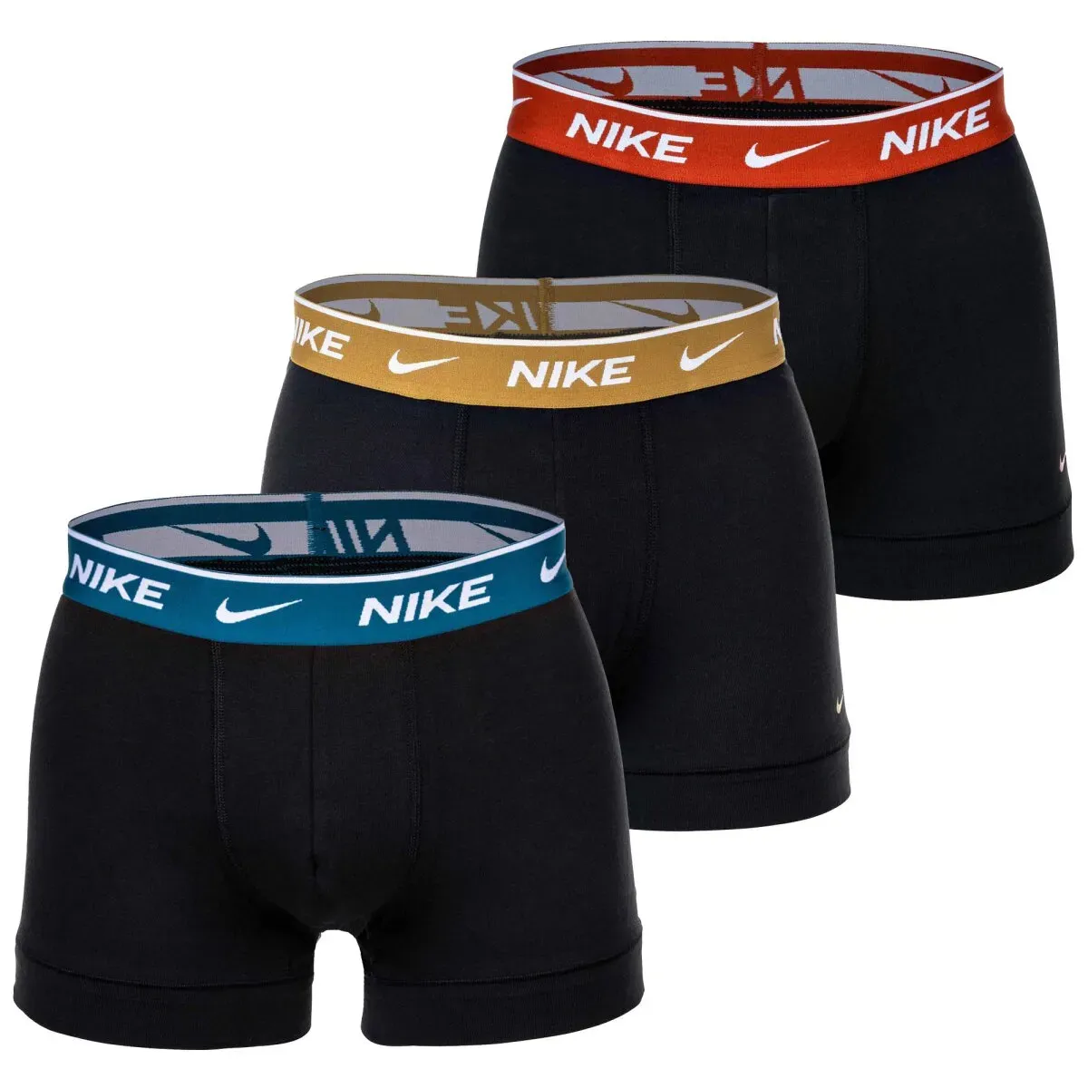 NIKE Herren Boxer Shorts, 3er Pack - Trunks, Logobund, Cotton Stretch Schwarz/Rot/Grau/Blau M