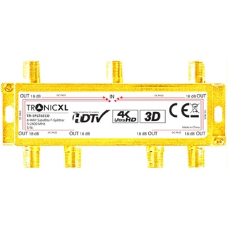 TronicXL 6fach Verteiler Premium TV Kabel Adapter Antennenverteiler Kabelfernsehen DVBC zb für Unitymedia Splitter Unicable 6-Fach hd tauglich 4K HDTV DC-Durchlass UKW Radio Satelliten-Anlagen