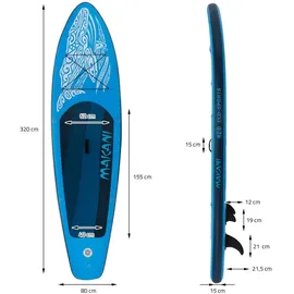ECD Germany Stand Up Paddle Board Makani Paddelboard aufblasbar Blau 320 cm
