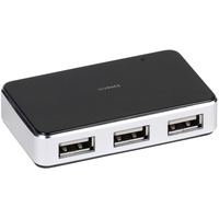 Vivanco IT-USBHUB4PWR 4 Port USB 2.0 HUB (4-Port aktiv, Metallgehäuse, inkl. Netzteil) schwarz/silber